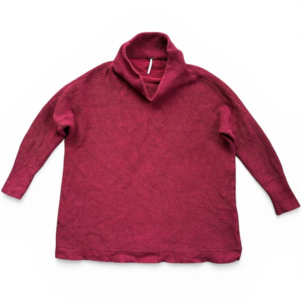 Free People Ottoman Slouchy Tunic Men Sz S Berry Red Ribbed Mock Neck Excellent